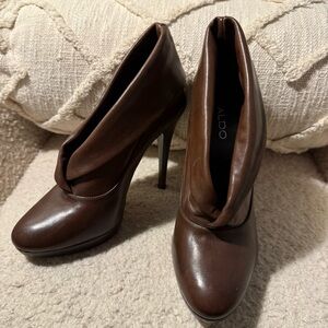New - Aldo Brown Leather Stiletto Ankle Boots - Size 7